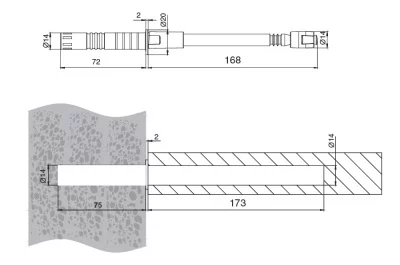 Менсолодержатель скрытый, L=170мм, d=14мм, с регулировкой