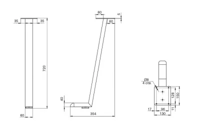 Опора для стола Монреаль, h.720, отделка черный бархат (матовый)