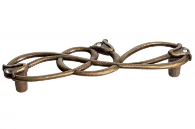 Ручка-скоба 128мм, бронза античная "Флоренция" + горный хрусталь