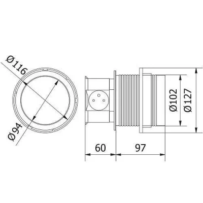 GTV: Удлинитель круглый врезной 3 розетки COMFORT (Schucko) 2xUSB 2,4A, провод 1,5м, алюминий: AE-BPW3S100U-53