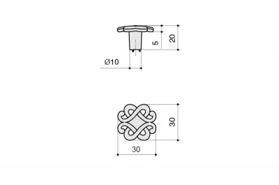 Ручка-кнопка, отделка серебро лунное