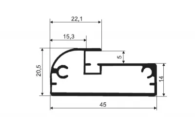 Профиль горизонтальный для закруглённого фасада, алюминий анодированный, L=3900