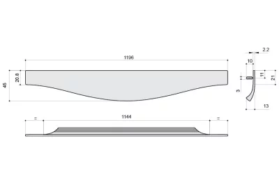 Ручка врезная 1196мм, отделка сталь шлифованная