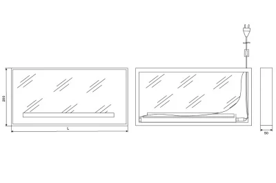 Полка-светильник Just-50, 1200х200 мм, черный глянец, стекло покраска+матированное световое окошко