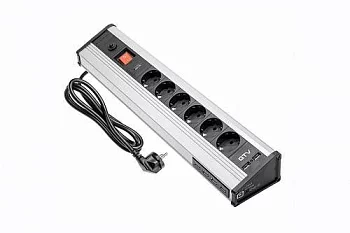 GTV: Удлинитель настольный MULTI, 6 розеток SCHUKO, 4хUSB-порт, 2 зарядка USB 5V 2A, трансформатор AE-PBMUL6S6U-53