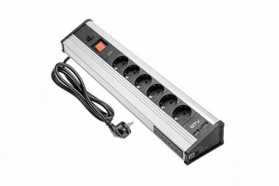 GTV: Удлинитель настольный MULTI, 6 розеток SCHUKO, 4хUSB-порт, 2 зарядка USB 5V 2A, трансформатор AE-PBMUL6S6U-53