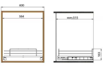 Сетка в базу 600 выдвижная с доводчиком, отделка хром + белый
