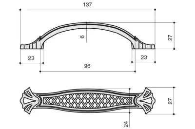Ручка-скоба 96мм, отделка серебро винтаж