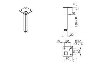 Ножка декоративная Риза, h.150, отделка черный бархат (матовый)