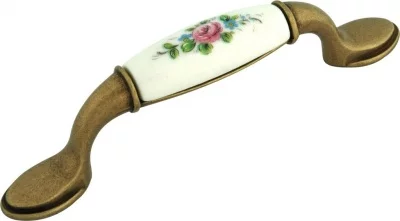 Ручка-скоба 96мм FIRMAX, металл+керамика Красная роза, бронза