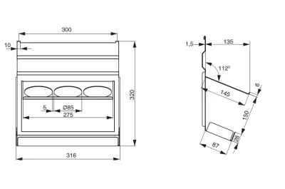 Полка-держатель для 3-х бутылок, 316х137х320мм, отделка белый бархат (матовый)