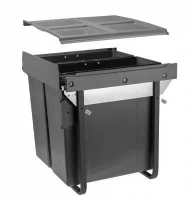 GTV: ВЕДРО ДЛЯ МУСОРА, С КРЕПЛЕНИЕМ ФАСАДА=600мм, НАПР. С ДОВОДЧИКОМ - ВЫСОКИЙ 2x34л, 494x5: PB-45-MF2X34-60A