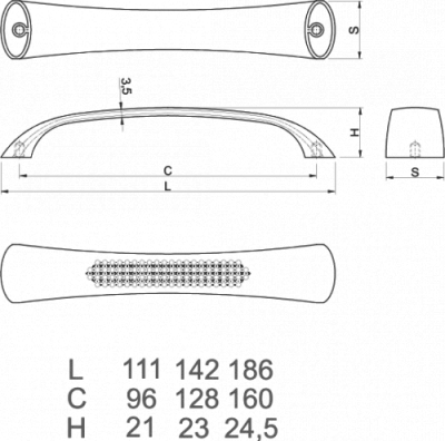 GTV: Ручка мебельная SIENA, C=160мм, хром UZ-SIENNA160-01