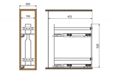 Сетка в базу 200 выдвижная с доводчиком, отделка хром