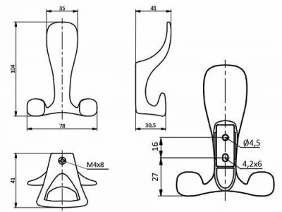 GTV: Крючок мебельный TOLEDO A, черный матовый: WZ-TOLED-A0-20M