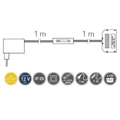 GTV: Блок питания для светодиодов LED 6W, дистрибьютор для диодного освещения, выключатель ножной, 230V-50Hz/12V/6W LD-ZWND6W-10