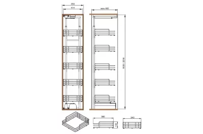 Колонна Pegasus в базу 450 выдвижная с 5 сетками, отделка титаниум