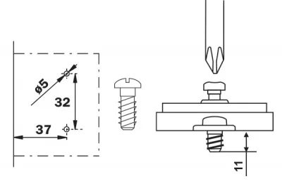 Ответная планка Н2 с евровинтом, Clip-on, отделка никель