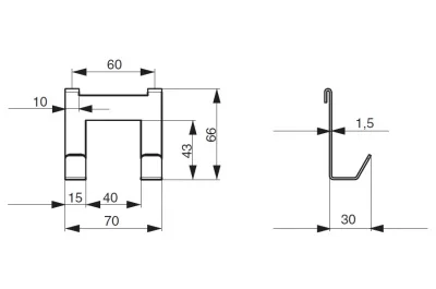 Крючок двойной 70мм, отделка белый бархат (матовый)