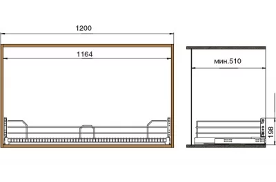 Сетка в базу 1200 выдвижная с доводчиком, отделка хром