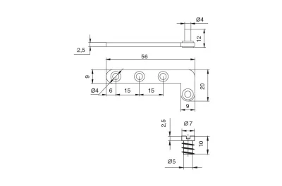 Петля декоративная торцевая левая с бусолой, отделка бронза античная