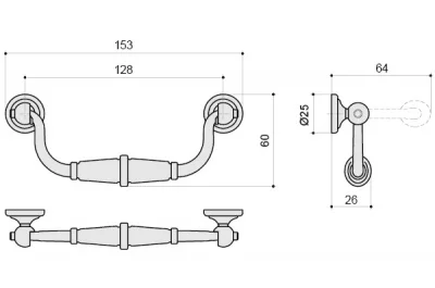 Ручка-скоба 128мм, отделка бронза античная