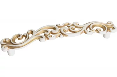 Ручка-скоба 128мм, отделка молочная с золотой патиной