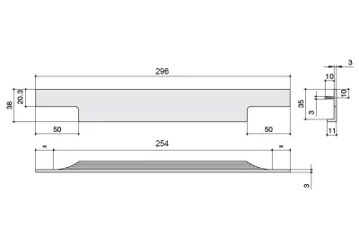 Ручка врезная 296мм, отделка бронза темная