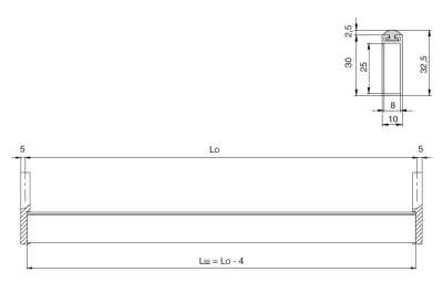 Linear Штанга для одежды 10х30 c демпфером, L=2000мм, отделка алюминий