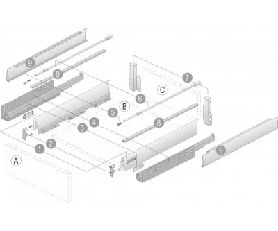Hettich: 9145379: Комплект ящика InnoTech полного выдвижения, NL520, H70, белый