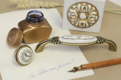 Ручка-скоба 128мм, бронза античная &quot;Флоренция&quot; + керамика