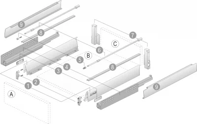 Hettich: 9145406/9214533 - Ящик InnoTech полного выдвижения 176х520 мм