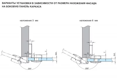 Петля полунакладная для стекла, угол открывания 230°, отделка латунь