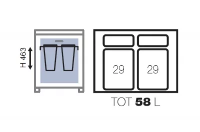 Система хранения выкатная, в базу 600, H463 (2 ведра + 2 контейнера), отделка пластик серый
