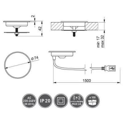 GTV: Беспроводное зарядное устройство LUX с блоком питания, провод USB 2 м: AE-ZLADLUX-40