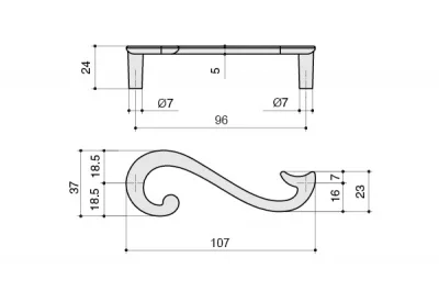 Ручка-скоба 96мм (правая), отделка бронза "Флоренция"