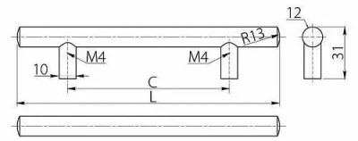 GTV: Ручка рейлинговая L288/368мм, алюминий RS-368288-05