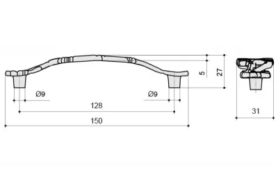 Ручка-скоба 128мм, отделка бронза "Орваль"