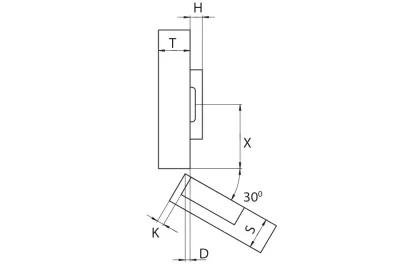 Петля 30 (110) угловая с доводчиком, 52мм, Clip-on (cam), отделка никель