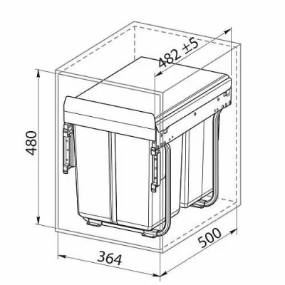 GTV: Сегрегатор для модуля 400мм (20L+2x10L)антрацит, с креплением фасада с доводчиком (в430мм, ш345мм, г: PB-45-MF202x10-60A