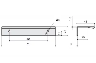 Ручка-скоба 32мм, отделка алюминий