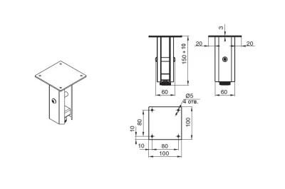 Ножка декоративная Бруклин, h.150, отделка черный бархат (матовый)