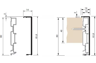 Профиль-база для столешниц Н60, алюминий анодированный, L=4100