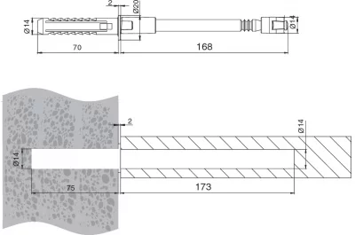 Менсолодержатель скрытый, L=170мм, d=14мм, с регулировкой