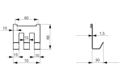 Крючок тройной 70мм, отделка белый бархат (матовый)