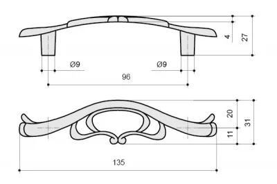 Ручка-скоба 96мм, отделка старое серебро с блеском