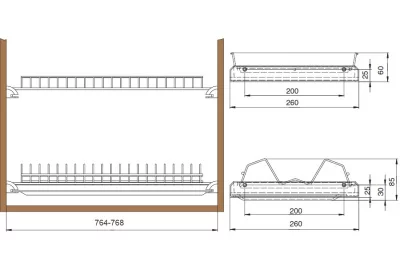 Сушка 2-уровневая в базу 800, без рамки, с 1 поддоном, отделка серый металлик