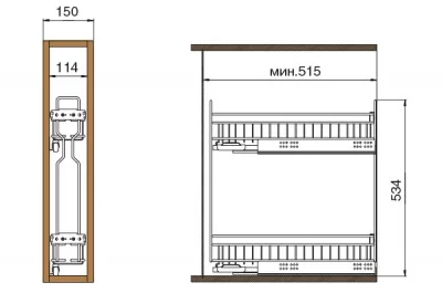 Сетка в базу 150 выдвижная с доводчиком, отделка хром