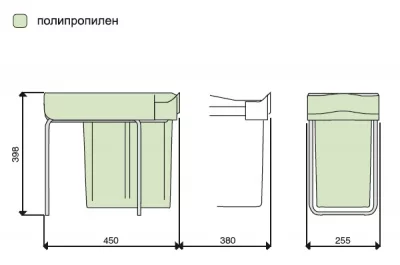 Ведро для мусора (21л) выдвижное, пластик серый антрацит + серый кварц