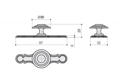 Ручка-кнопка с накладкой, отделка бронза античная